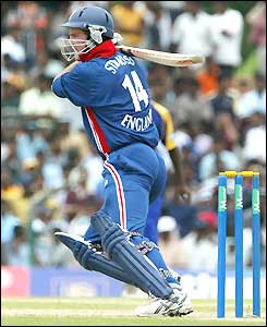 Andrew Strauss scores his first run for England