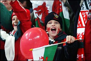 The Wales fans cheer their side in Cardiff