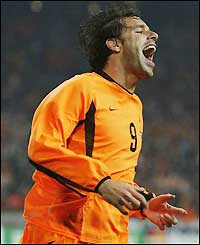 Ruud van Nistelrooy scores a hat-trick for Holland