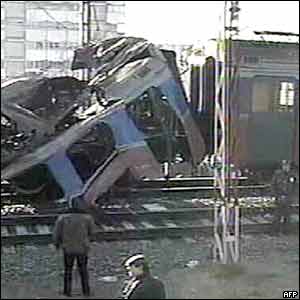 Investigators look at the wreckage