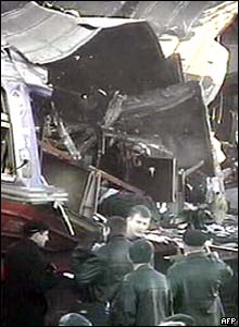 Wreckage of Russian commuter train