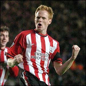 Michael Svensson celebrates after his early goal puts Southampton 1-0 up against Charlton 