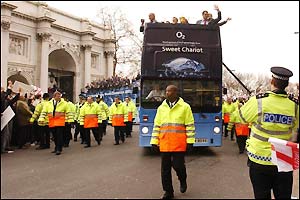 The England team set off on their parade