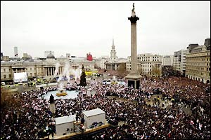 Trafalgar Square marks the end of the parade