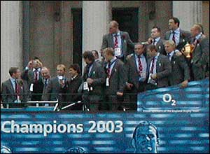 The BBC's John Inverdale interviews Mat Dawson as other players look on