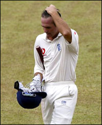 Vaughan is caught in the slip by Mahela Jayawardene