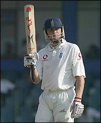 Andrew Flintoff celebrates his half-century