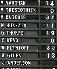 The scoreboard shows the sorry tale for England in their second innings