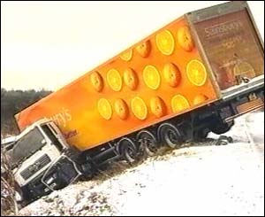 A lorry driver was injured after his rig slid off the A11 near Wymondham, Norfolk