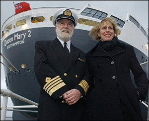 Commodore Ronald Warwick, captain of the QM2, and Pamela Conover, president and CEO of Cunard Line