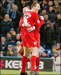 Dietmar Hamann celebrates scoring for Liverpool