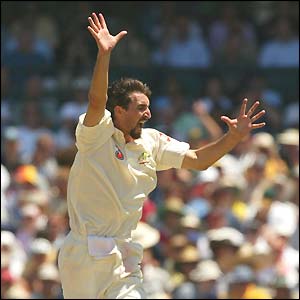 Jason Gillespie celebrates his second wicket of the day