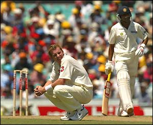 Brett Lee of Australia frowns in frustration as Akash Chopra is dropped