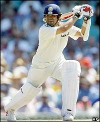 India's Sachin Tendulkar hits a cover drive 