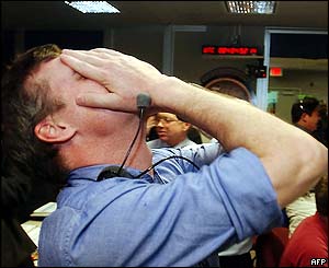The tension is almost too much for Principal Investigator Steve Squyres in the control room at Nasa's Jet Propulsion Laboratory