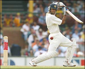 Rahul Dravid hits a boundary on his way to 91 not out