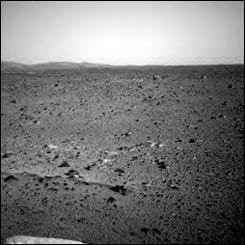 The Martian horizon as captured by Spirit's navigation camera.