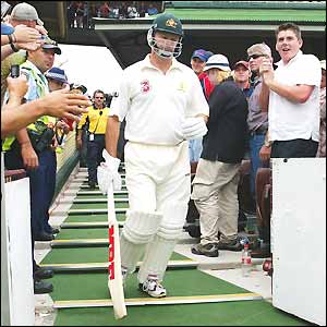 Steve Waugh walks out to bat for the final time in a Test match