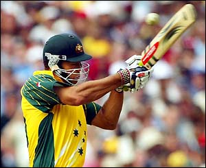 Australia's Andrew Symonds hits out during the match against India
