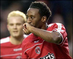 Jason Ewell celebrates after scoring for Charlton