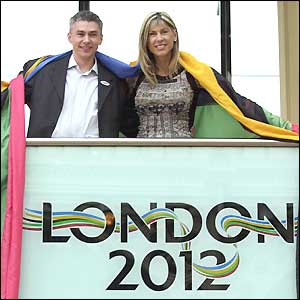British Olympians Jonathan Edwards and Sharron Davies at the launch of the London bid