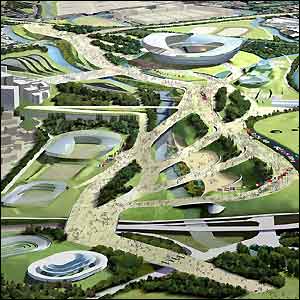 An artist's impression of what the Olympic facilities in east London will look like