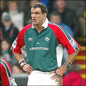 Martin Johnson in action for Leicester before announcing his international retirement