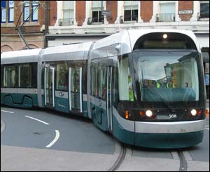 Tram in city