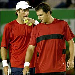 Pat Rafter and Joshua Eagle lost to Jeff Coetzee and Chris Haggard in the doubles.