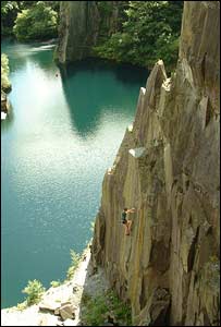 Ed Stones climbing in the slate quarries in Llanberis (sent by Bryn Jones from Bangor)