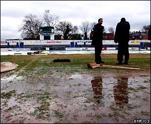 The waterlogged pitch at the Buck's Head Stadium