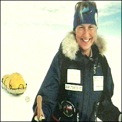 Fiona Thornewill from Nottinghamshire on her way to the South Pole dragging a 300-pound sledge