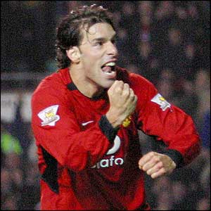 Ruud van Nistelrooy celebrates scoring for Manchester United
