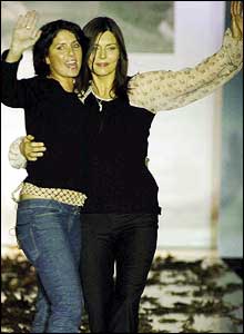 Designers Sadie Frost (left) and Jemima French on the catwalk 