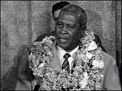 Albert Luthuli with garland around his neck