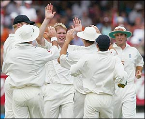 Hoggard's England team-mates congratulate him