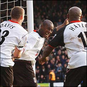 Luis Boa Morte scores Fulham's second goal after Sean Davis had given them the lead 