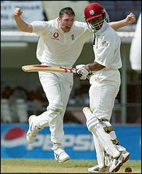 Shivnarine Chanderpaul is dismissed for a duck