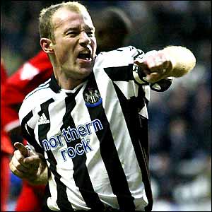 Alan Shearer celebrates his match-winning penalty against Middlesbrough