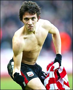 Fabrice Fernandes celebrates his last-minute equaliser for Southampton