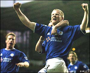 Ben Thatcher celebrates his goal against Tottenham
