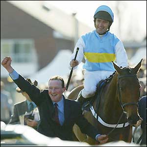 Conor O'Dwyer celebrates victory in the Smurfit Champion Hurdle.