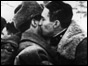 Russian soldiers hugs each other when a corridor is opened to Leningrad in January 1943