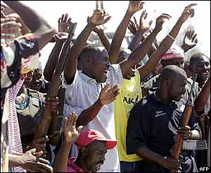 Anti-Aristide Resistance Front chants anti-Aristide songs in Gonaives, 11 February 2004