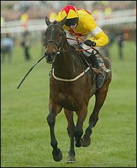 Azertyuiop, ridden by Barry Geraghty romps home to win the Queen Mother Champion Chase