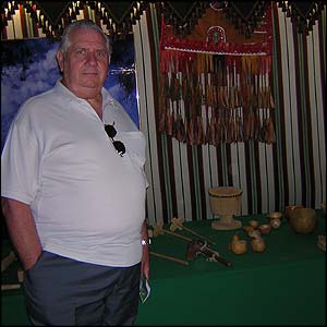 Alan Gulliver who was visiting friends in London in front of a display of Saudi tools