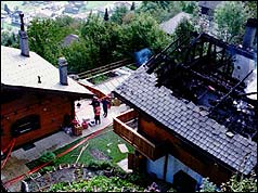 One of the burnt-out chalets at Granges-sur-Salvan
