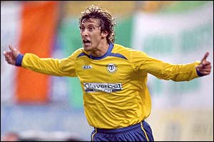 Jiri Masek celebrates scoring for Teplice