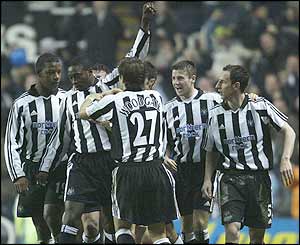 Shola Ameobi scores Newcastle's second goal