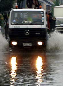 Lorry drivers make way through the water emailed in by Sue Davies